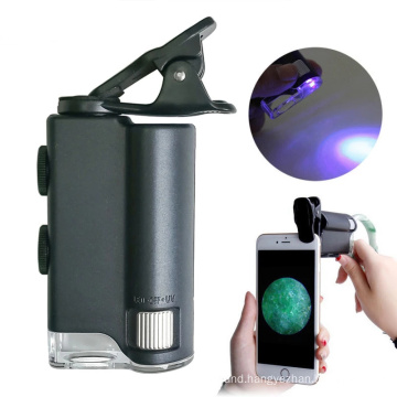 60X-100X LED UV Light Microscope Mobile Phone Magnifying Glass with Cell Phone Clip For Jewelry currency appraisal